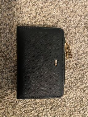 Mango Black Zip-Around Card & Key Holder with Gold Hardware